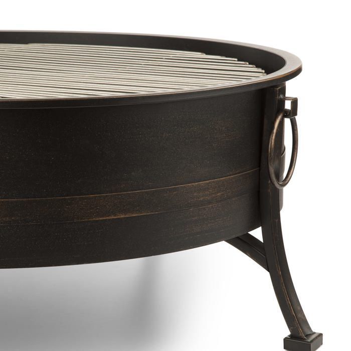 Brasero - Blumfeldt Catania - 2 en 1 Ø 80 cm con parrilla - Brasero para barbacoa - Diseño de acero bruñido