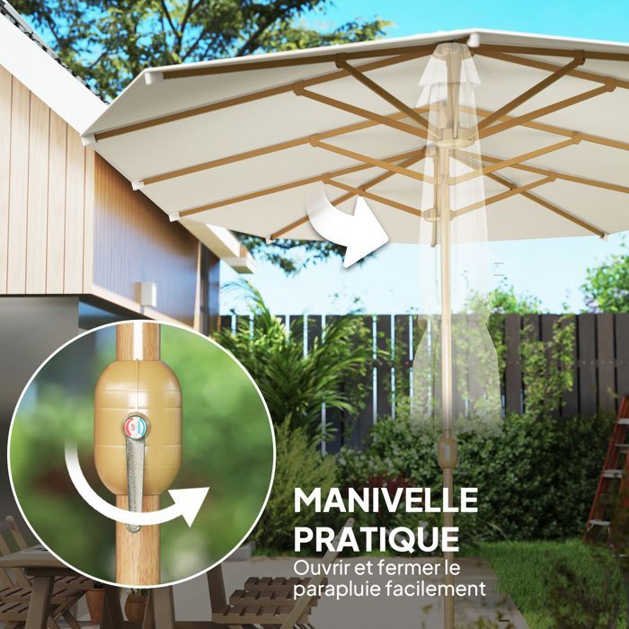 Sombrilla doble de jardín - Outsunny - 455 x 265 cm - rectangular, con manivela, poliéster de 180 g/m² - protección solar UPF30+ - beige