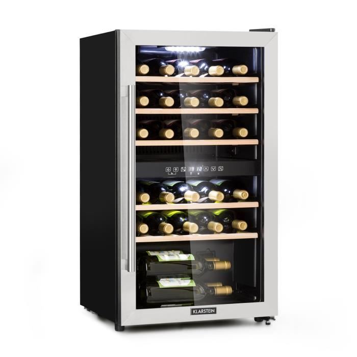 Wine cellar - Klarstein - 2 zones for 29 bottles / 80L - Wine cabinet - 41 dB - Bar fridge - Brushed stainless steel - Black