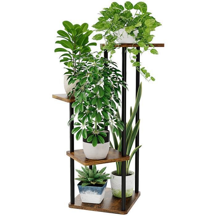 Support plantes-Bamworld-Étagère à plantes à 4 niveaux-Convient pour salon, chambre, balcon, etc-Marron
