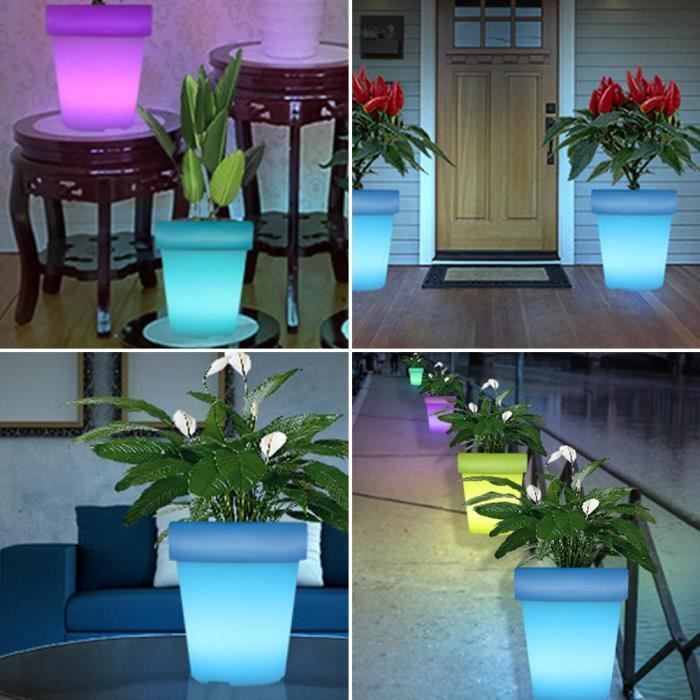 Pot de fleurs lumineux à LED - VINGVO - Étanche - Rechargeable USB