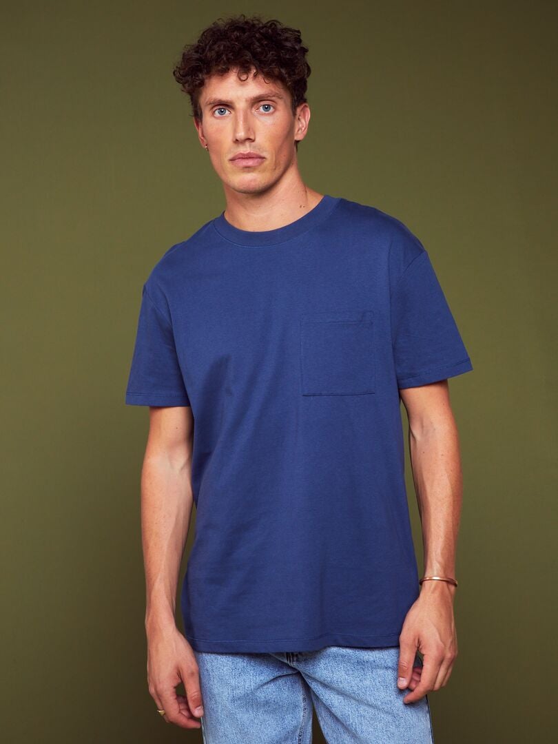 Camiseta de punto holgada con bolsillo - AZUL