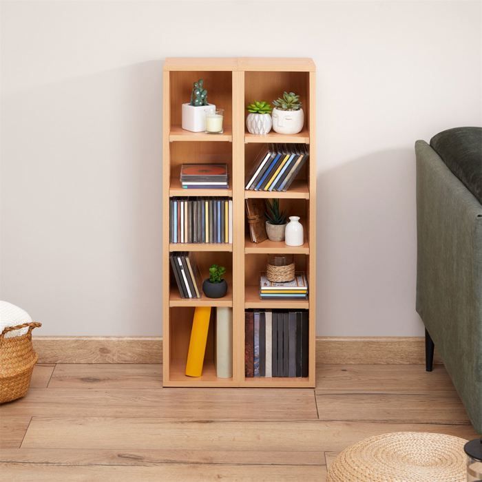 Estantería modular MUSIC para CDs y DVDs, conjunto de 2 unidades de almacenamiento en columna con 10 compartimentos en melamina de color.
