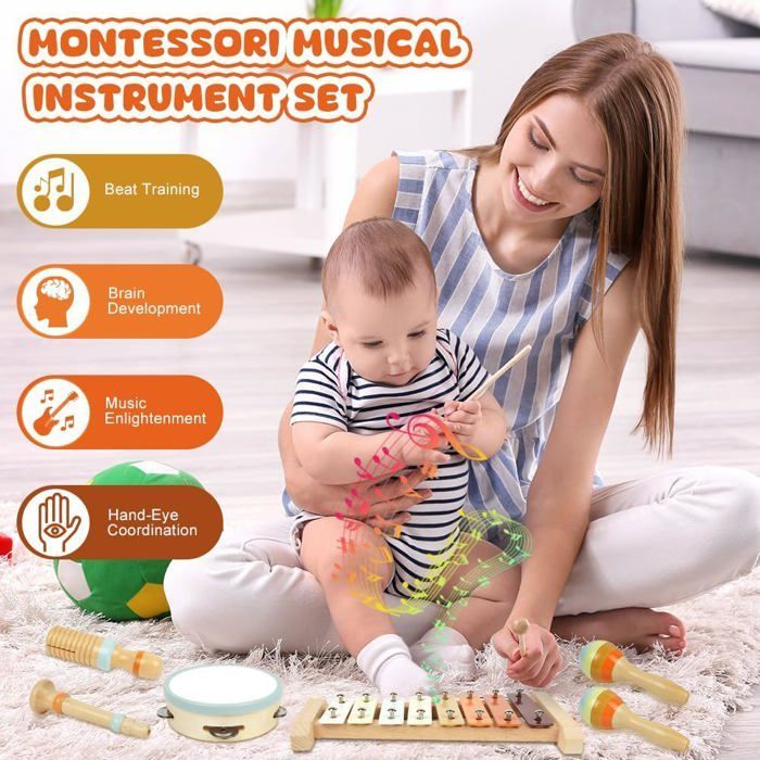 Strumenti musicali per bambini - Giocattoli musicali Montessori - Giocattoli in legno - Giocattoli per bambini e bambine - Dai 3 anni in su