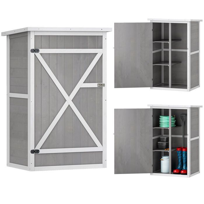 Gartenhaus & Chalet aus grauer Fichte, Bitumendach, abschließbare Tür, 2 Regalböden - 75x56x115 cm |