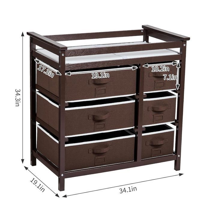 2-in-1 Changing Table, Baby Changing Unit, Dresser with 6 Drawers - Storage Drawer