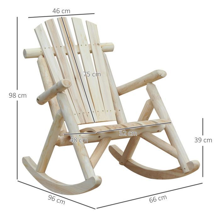 Silla de jardín Adirondack - Outsunny - estilo neorretro, asiento y respaldo ergonómicos - madera de pino - natural
