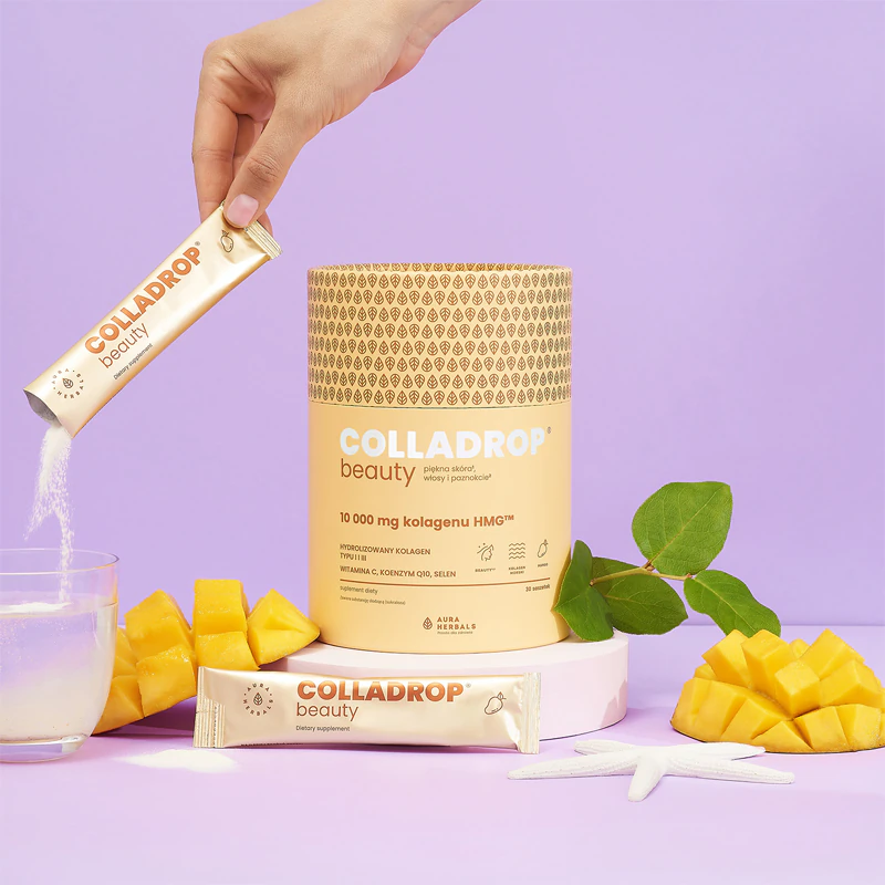 Aura Herbals Colladrop Beauty collagen HMG 10 000 mg doplnok stravy morský kolagén pre dokonalú pleť, vlasy a nechty