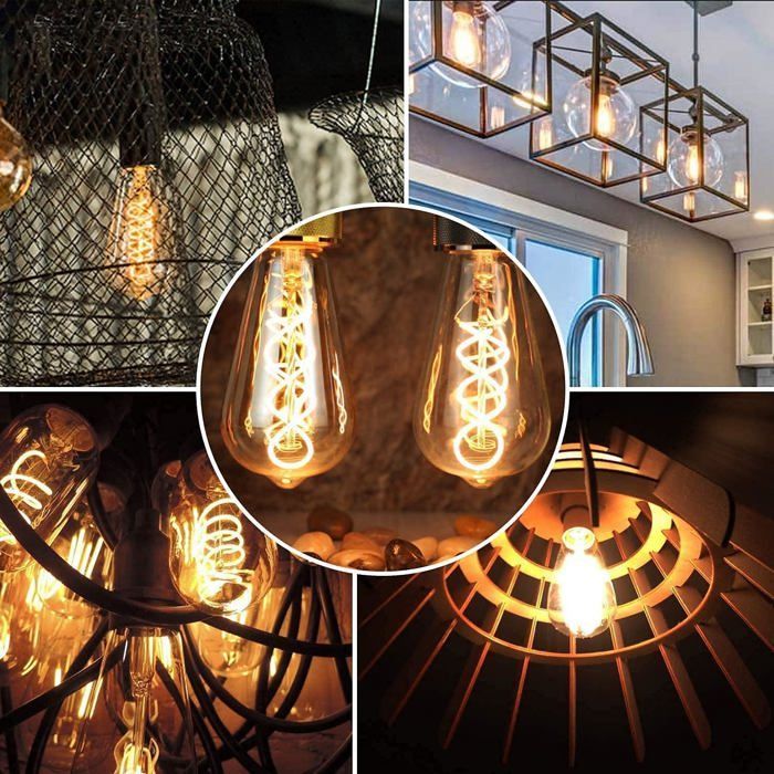 Vintage Edison E27 LED-Glühbirne ST64, flexible, gebogene LED-Spiralglühbirne, antikwarmweiß, entspricht 40 W