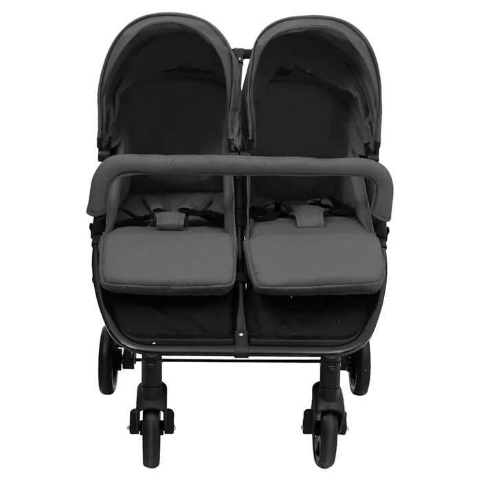 Double stroller - vidaXL - Dark grey and black - Steel - 5-point harness - Foldable