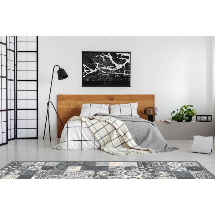 Tapis Vinyle Panorama Carreaux de Ciments Cuisine Gris 60x110 cm - Tapis pour Cuisine, Bureau et Salon en PVC
