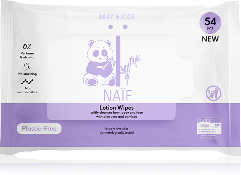 Lenços umedecidos Naif Baby & Kids com loção, ideais para bebês desde o nascimento.