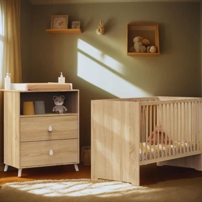 Conjunto de cuna y cambiador MONTANA Baby Room Duo - 120x60 cm + cambiador de 2 cajones con acabado en roble dorado - SAUTHON