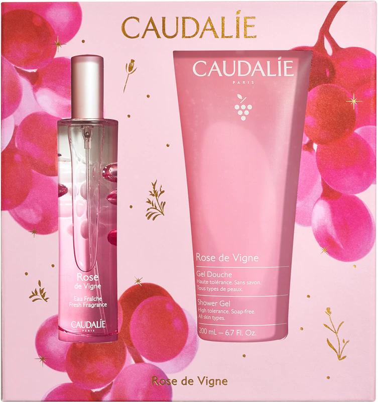 Conjunto de presente Caudalie Rose de Vigne Fresh Fragrance, um presente de Natal nutritivo e hidratante.