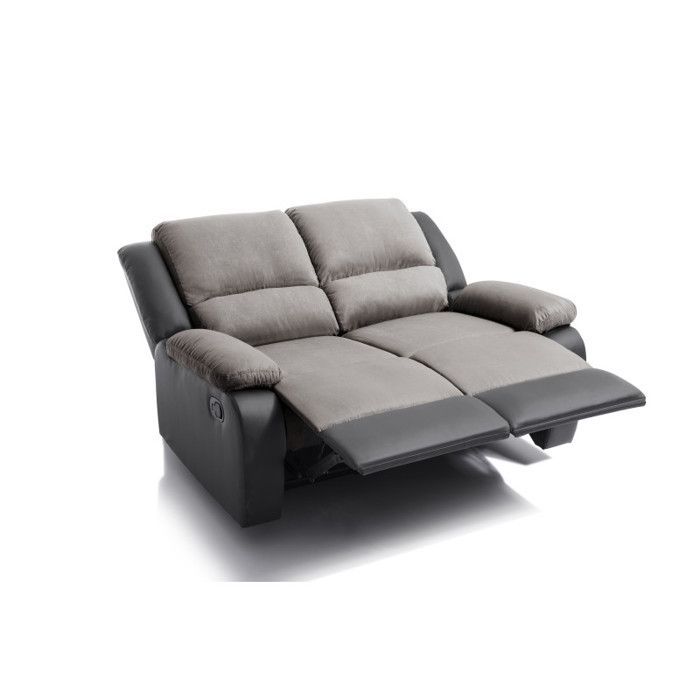 Sofá reclinable de 2 plazas LEO en microfibra y piel sintética - Gris y negro - 143 x 93 x 96 cm - LOUNGITUDE