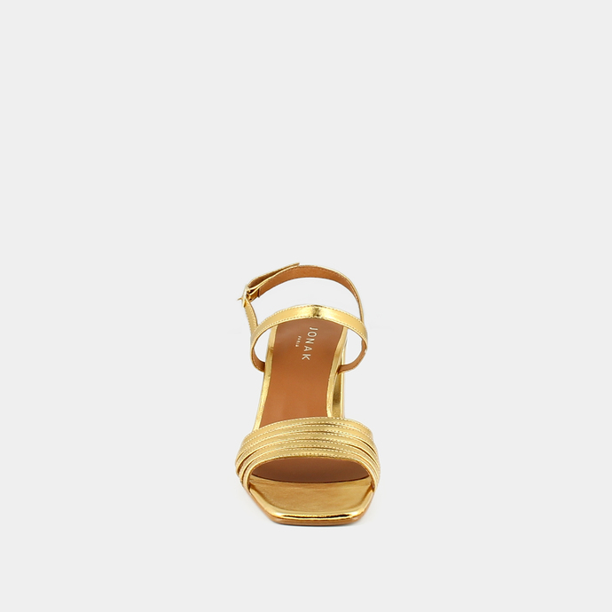 Sandales à bouts carrés et brides  en cuir métallisé or
