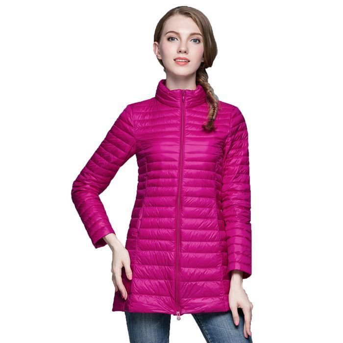 Chaqueta acolchada de invierno para mujer FUNMOON - Corte ajustado, mangas largas, cierre de cremallera, poliéster - Rosa