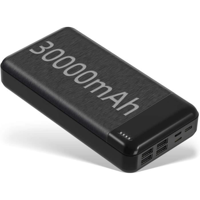 Batterie Externe 30000mAh, Chargeur de Téléphone Portable 4 Ports de Sortie Haute Vitesse Power Bank Compatible pour Smartphone