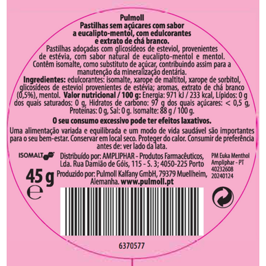 Pulmoll Bonbons pastilky bez cukru s eukalyptem a mentolem pro zklidnění krku 45g