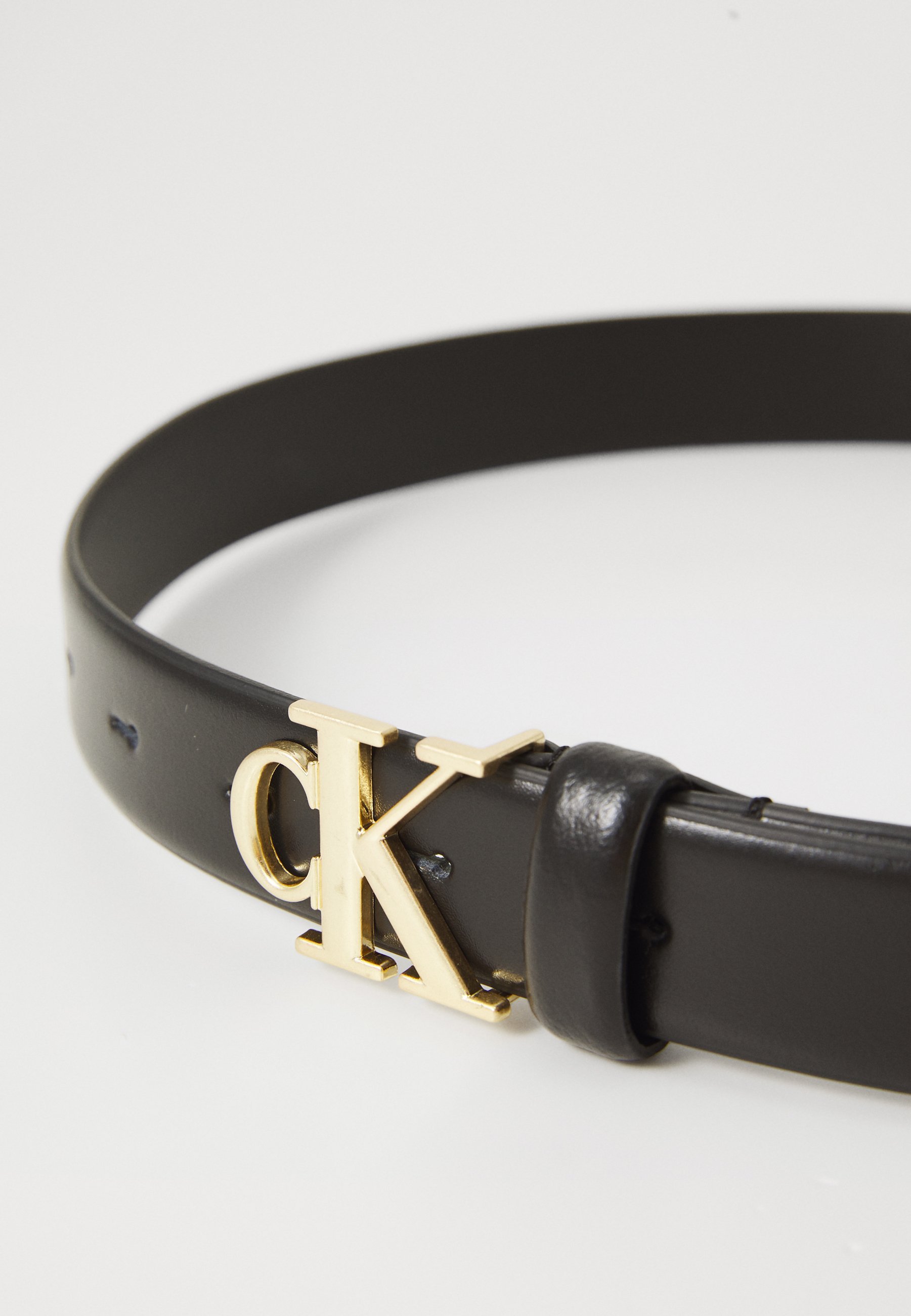 Calvin Klein LOGO BUCKLE - Pasek - czarny/jasnozłoty antyczny