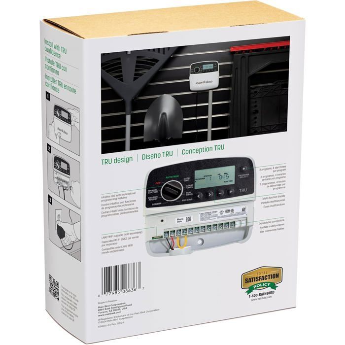 Programmateur d'arrosage 4 voies RAIN BIRD - Compatibilité WIFI - Large écran LCD - Programmation par zone