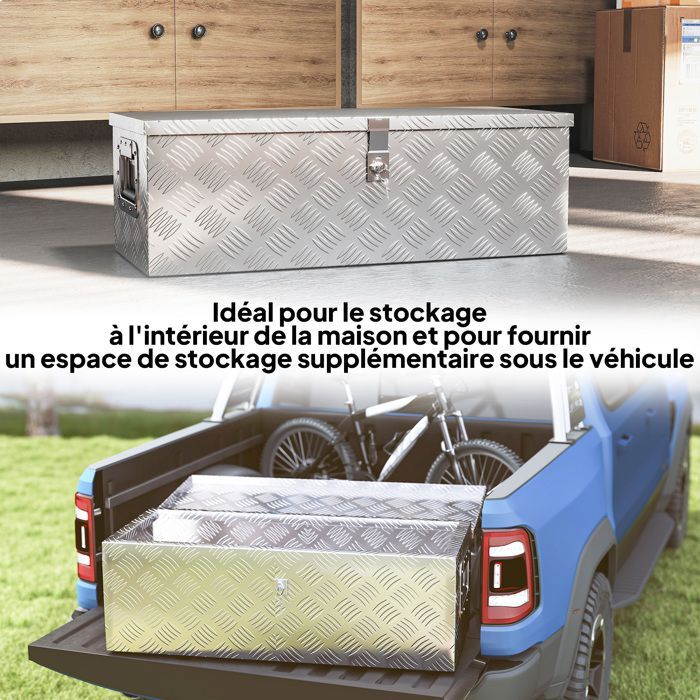 Storage box - toolbox - HOMCOM - retractable handles, key lock - aluminum - 76x33x25cm - silver