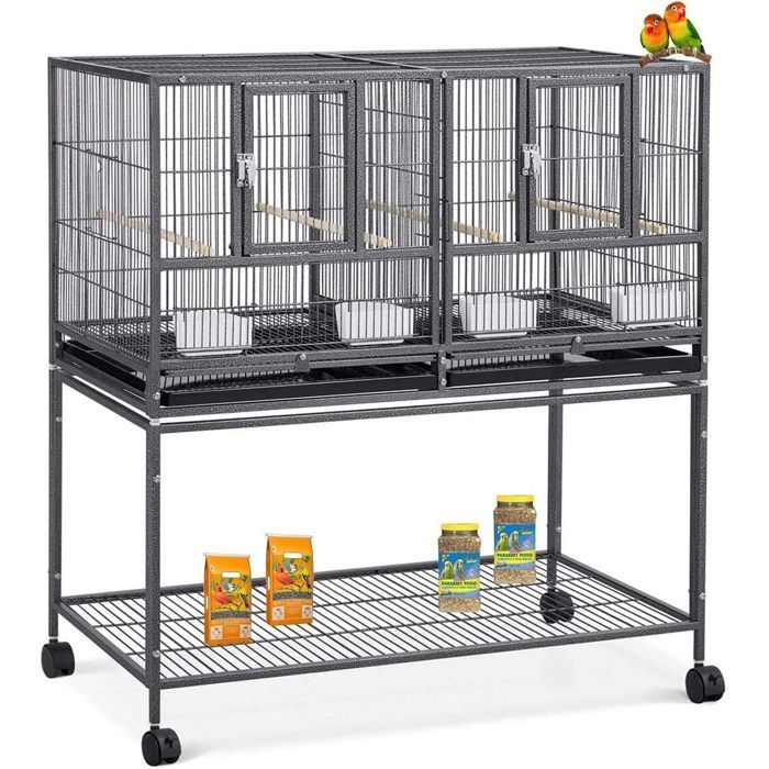 HELLO - Large bird cage - with stand and wheels - for cockatoos, budgies, canaries, parrots - steel - 109*95*45.5CM - Black