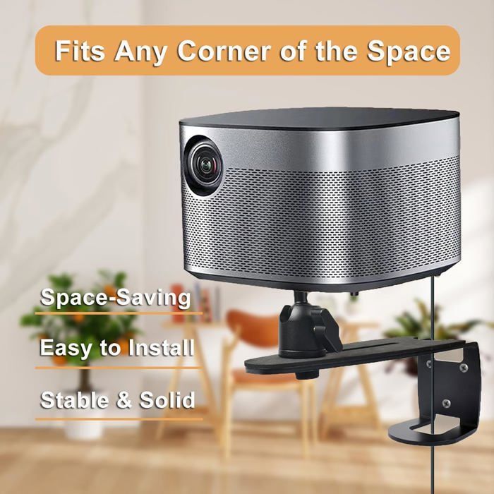 Soporte de pared ajustable para proyector - ZGEER - Rotación de 360° - Inclinación de 45° - Acero al carbono - Negro