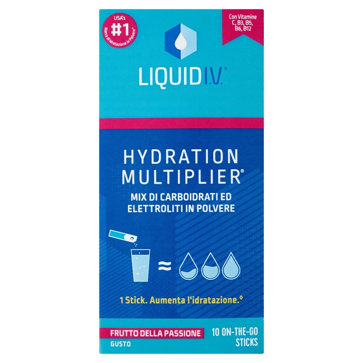 Multiplicador de hidratación líquida intravenosa con sabor a maracuyá, 10 sobres, sin gluten.