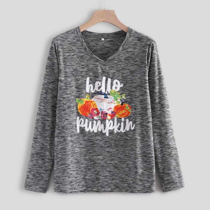 Camicetta da donna a maniche lunghe con stampa di lettere a zucca, scollo a V ampio, camicetta di Halloween, abbigliamento da donna, Blusas Femininas De Inverno