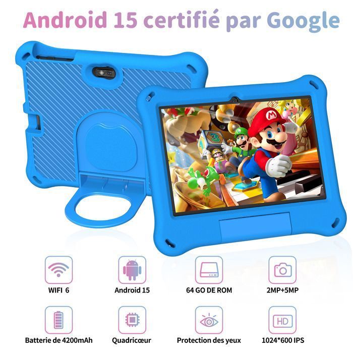 Tablet per bambini - LAMZIEN Tablet da 7 pollici - 4 GB di RAM - 64 GB di ROM - Controllo genitori - con custodia a prova di bambino