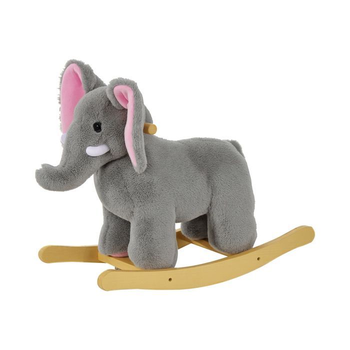 Éléphant à bascule pour enfants HOMCOM cheval à bascule jouet à bascule bébé 18-36 mois - musique et poignées charge 60 kg Gris