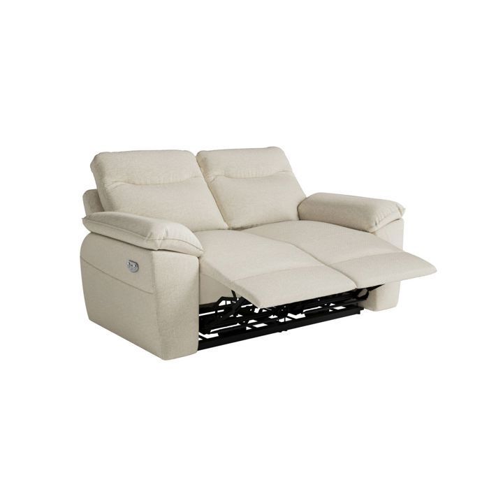 Sofá reclinable eléctrico de 2 plazas ROSS en tela - Beige - 160 x 100 x 102 cm - LOUNGITUDE