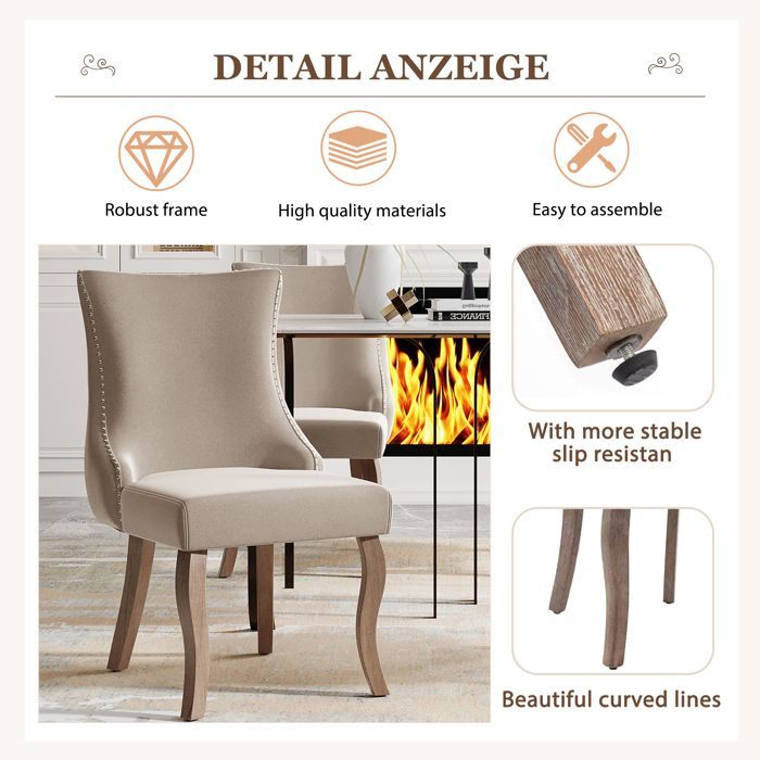 Lot de 6 Chaisess de Salle à Manger en Velours-Chaises de Salon Rembourrée-Pieds en Bois Massif-Style Classique-50x45x91cm-Beige