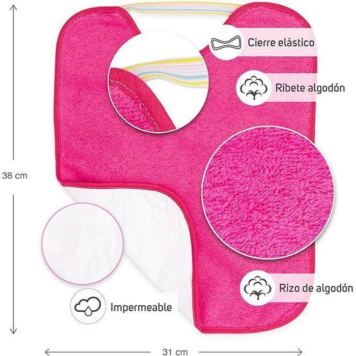 TI-TIN | Lot de 4 bavoirs imperméables 32x36 cm | Couleurs vives | Bavoirs pour bébés de 18 à 24 mois