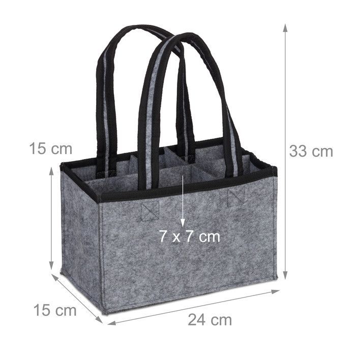 Relaxdays Porte-bouteilles pour 6, feutre, sac à main de bière pour homme, tissu, poche pour 0,5l, 15x24x15 cm, gris