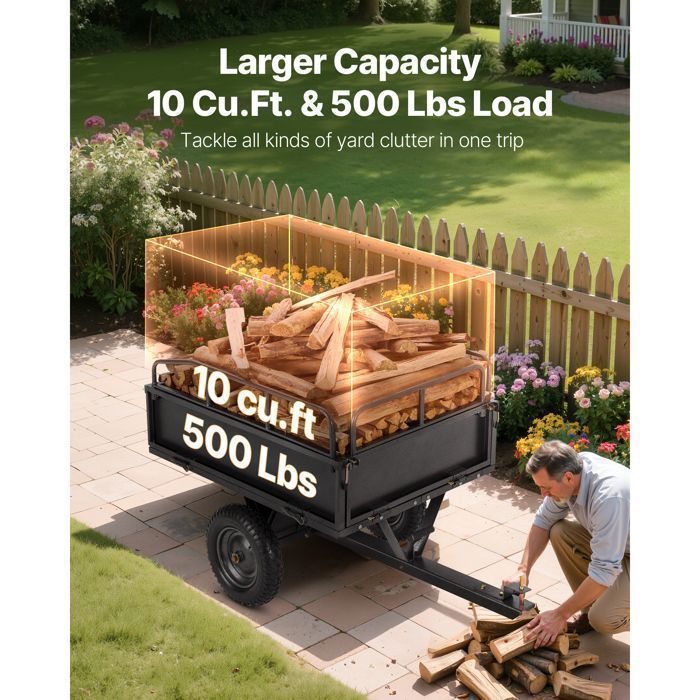Remolque basculante DUOKU - 283 L - Acero - Neumáticos de 14 pulgadas - Capacidad de 500 lb