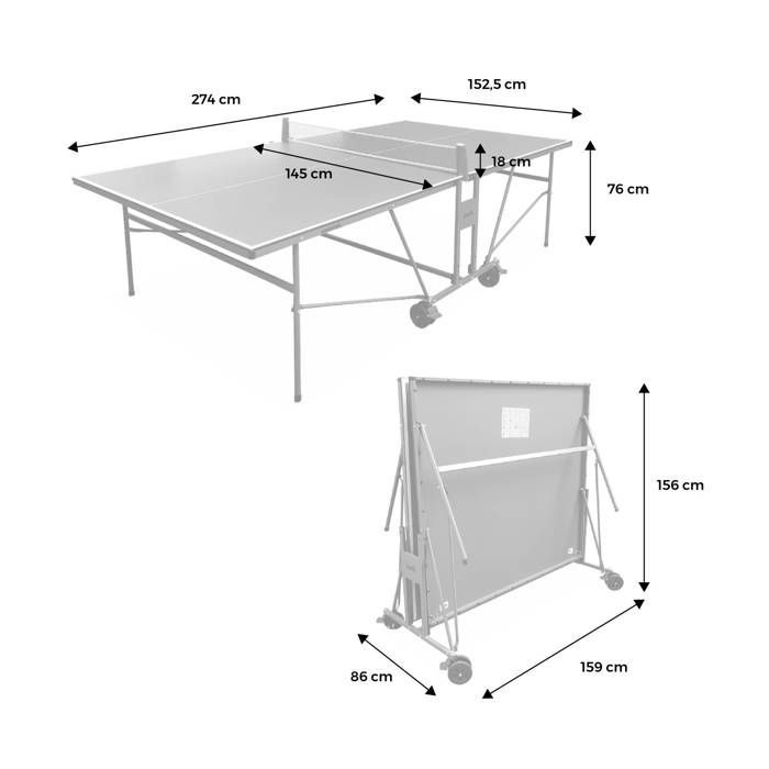 Mesa de ping-pong plegable azul para interiores con 2 paletas y 3 pelotas.
