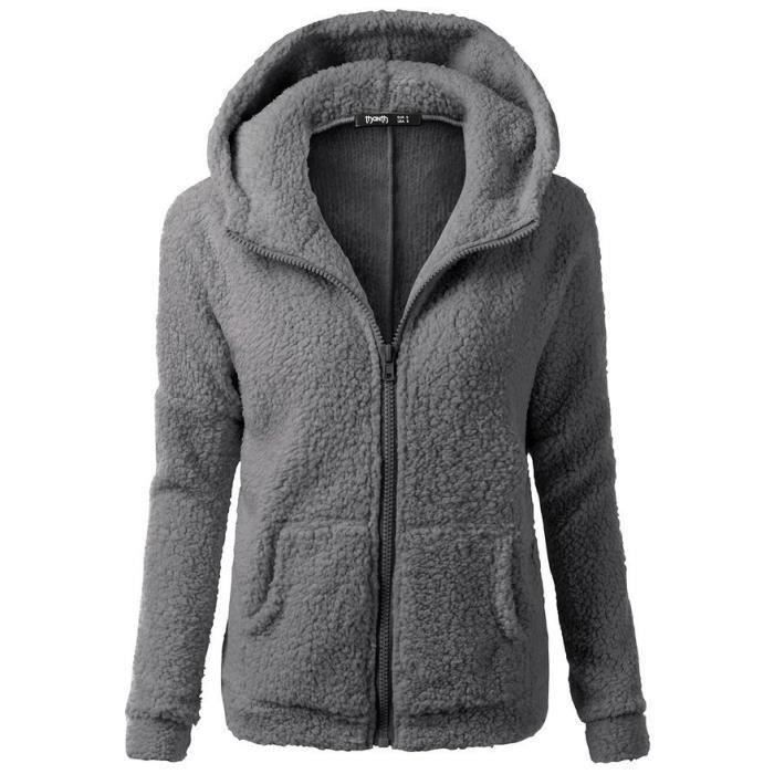Sudadera para mujer - FUNMOON - Sudadera con capucha de felpa - Cierre de cremallera - Cálida - Otoño/Invierno