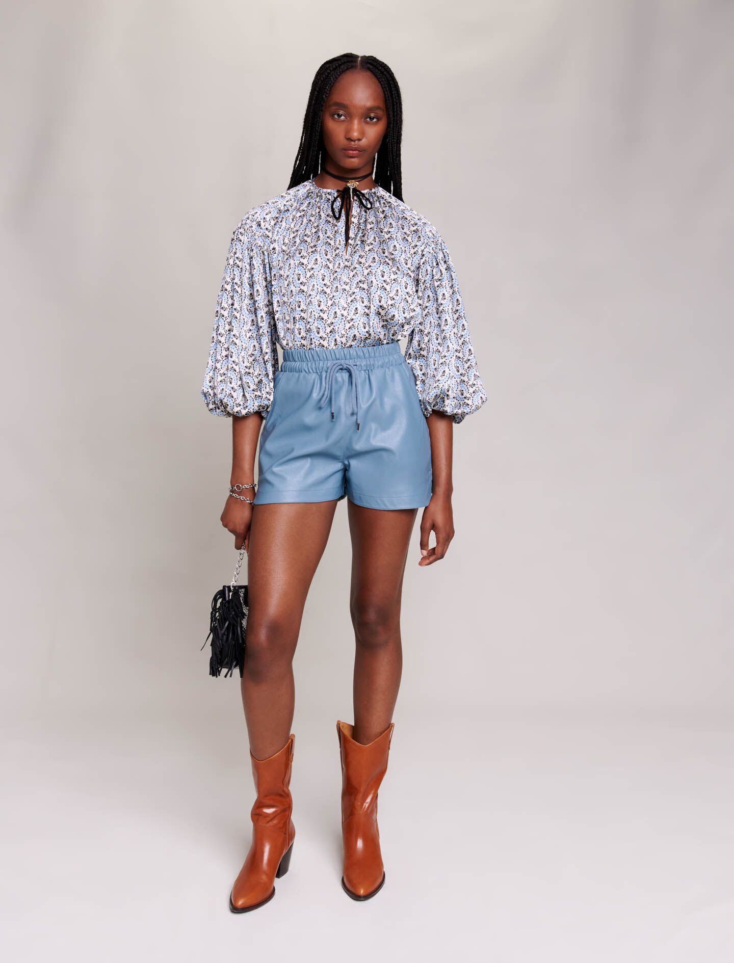 Kunstleren shorts - Blauw