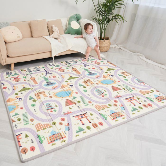 Omkeerbare en waterdichte opvouwbare speelmat - 200x180x1,5 cm | Schuimrubberen speelmat voor kinderen - MONUMENTS | SUPERB BABY