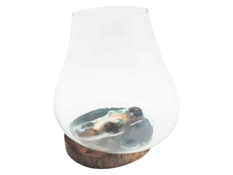Wazon ręcznie lane szkło na drewno 32 cm transparentny