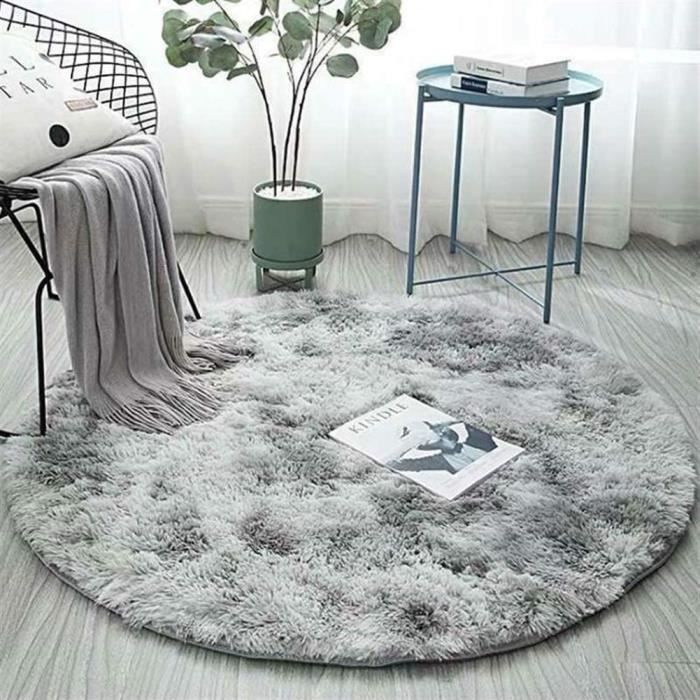 Tapis Shaggy Salon 160cm Rond Gris - FREOSEN - Tapis salon 160cm rond - Rond - Intérieur - Synthétique - Shaggy
