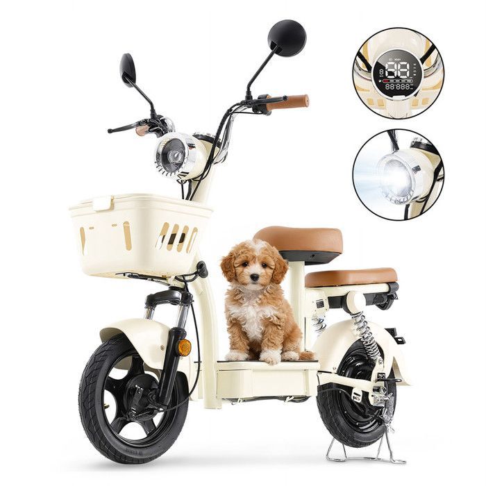 Scooter Électrique SP-Y - Moteur 1200W - Batterie 48V 20 Ah - Autonomie 100 kilomètres - Pneus 14 pouces - Avec Siège - Jaune Clair