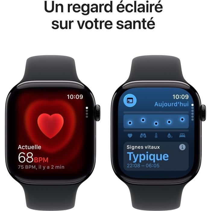Apple Watch Series 11 GPS - 46mm - Boîtier Jet Black Aluminium  - Bracelet Black Sport Band - M/L