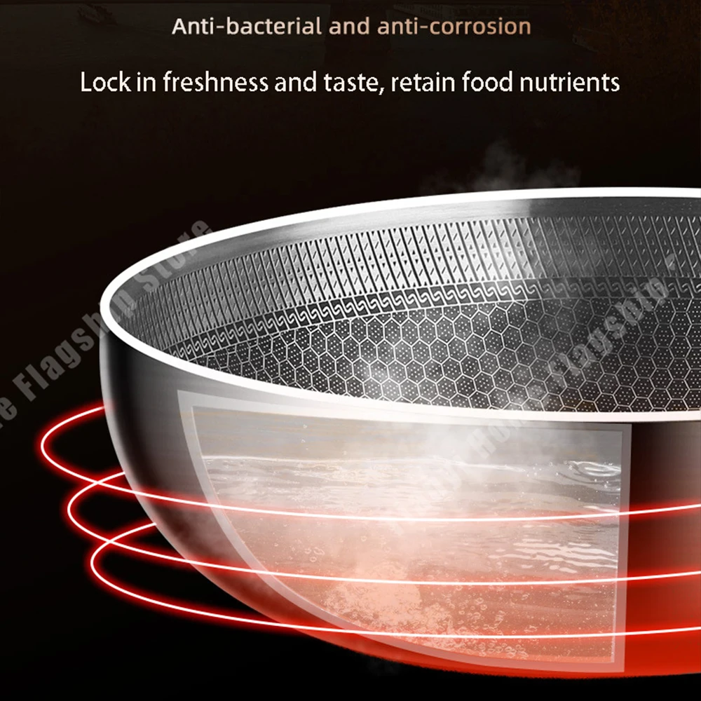 Poêle à frire en acier inoxydable 316, wok antiadhésif, cuisson alvéolée, casserole pour steak, compatible gaz et induction, ustensiles de cuisine.