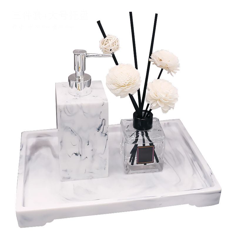 Bandeja de almacenamiento para baño, juego de accesorios para el hogar, juego de lavado de resina imitación mármol, caja de pañuelos, botella de gel de ducha, dispensador de jabón de manos, cuna