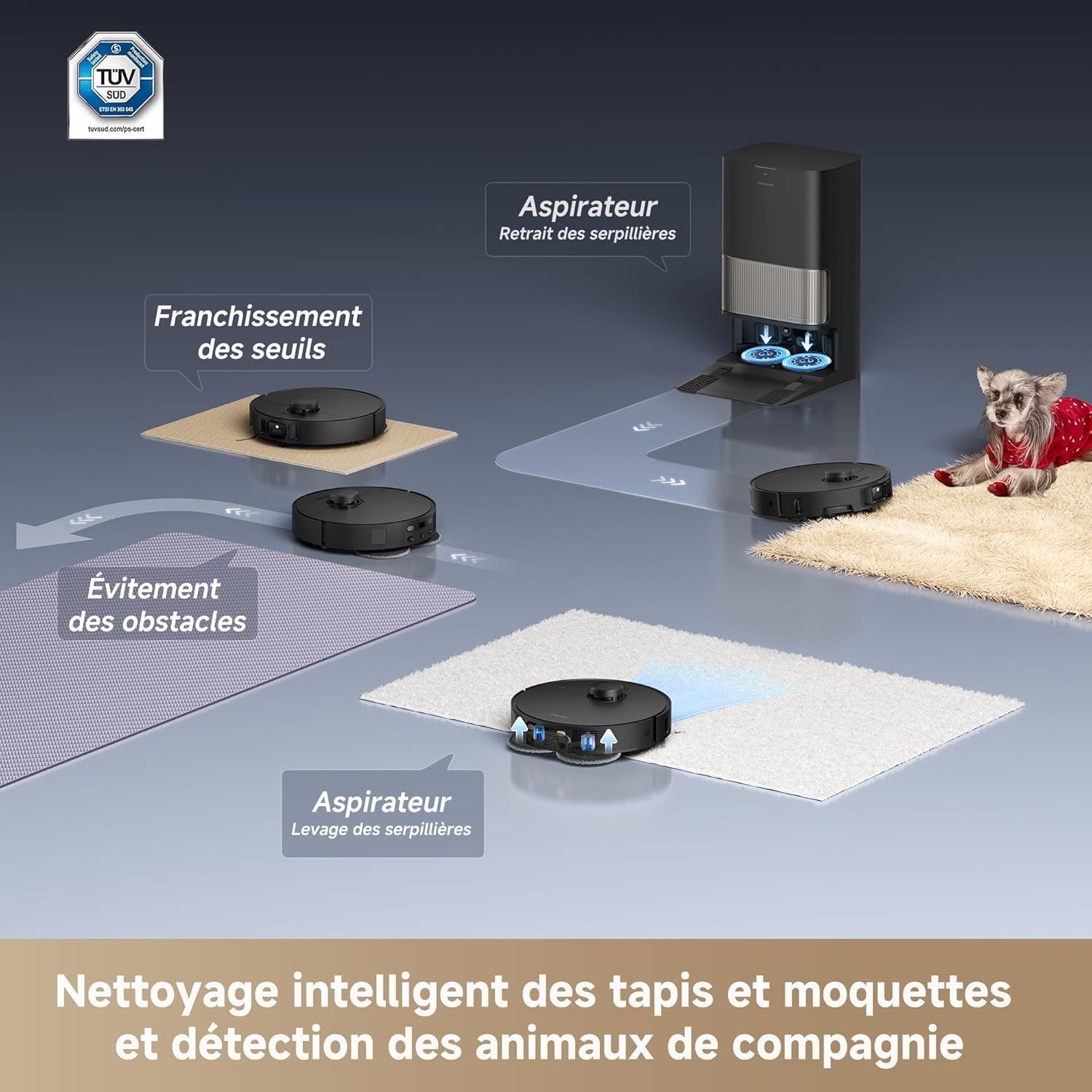 DREAME L40s Pro Ultra Robot Aspirateur - 19 000 Pa - Brosse Double HyperStream - Nettoyage à la serpillière à l'eau chaude à 75°C