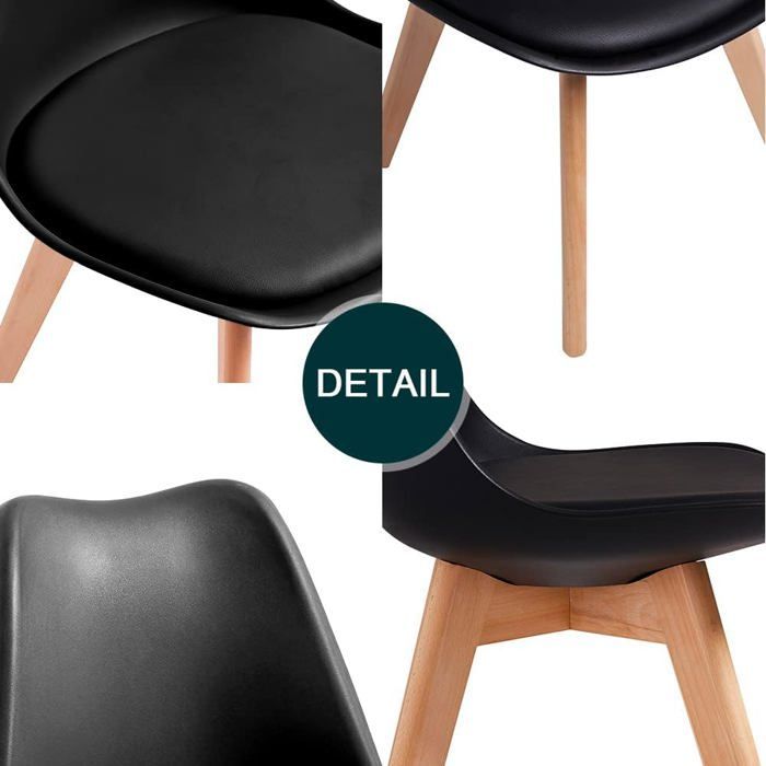 DEWINNER Chaises de Salle à Manger Catherina , Chaise de Bureau rétro, Assise rembourrée en hêtre Massif (Noir, Lot de 4)