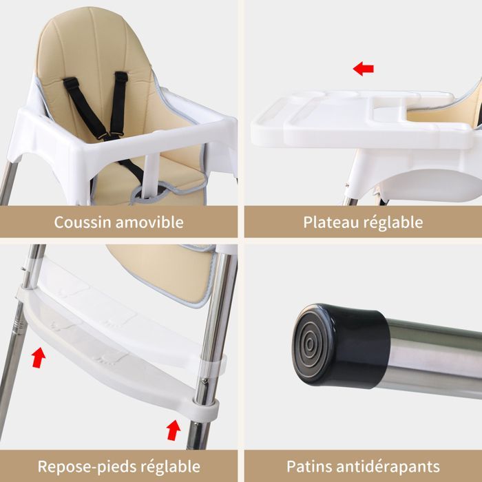 Chaise haute bébé 2-en-1, Coussin amovible, Repose-pieds et Tablette réglables, Chaise enfant 6 mois - 3 ans